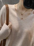 Chicmy-Simple Solid Color V-Neck Long Sleeve Knitwear Tops