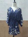 Chicmy-Original Loose Floral Printed Contrast Color Tied Buttoned Mini Shirt Dress