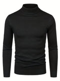 ChicMy-Fall Outfits   Men's Long Sleeve Turtleneck Knitted Sweater, Men's Casual Warm Solid Mid Stretch Pullover Sweater For Fall Winter