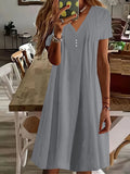 Chicmy- V-Neck Casual Loose Solid Color Vacation Short Sleeve Short Dress