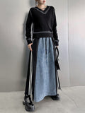 CHICMY-Graduation gift, graduation evening dress Striped Split-Joint Drawstring Contrast Color Loose A-Line Skirts Bottoms