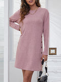 CHICMY-Graduation gift, graduation evening dress Buttoned Asymmetric Loose Long Sleeves Round-Neck Mini Dresses