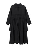 Chicmy-Urban Long Sleeves Buttoned Tiered Embroidered Split-Joint Lapel Midi Dresses