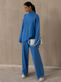 Chicmy-Casual Solid Color Irregularity High-Neck Sweater& Wide Leg Pants Suits