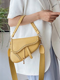 Chicmy-Urban Split-Joint Solid Color PU Shoulder Bag Saddle Bag