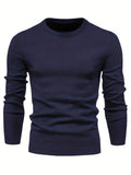 Plus Size Men's Solid Sweater  With Long Sleeves, Casual Pullover Knit Tops For Daily Life, Men Clothing