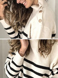 Chicmy-Original Loose Striped Buttoned High-Neck Long Sleeves Sweater Top