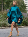 Chicmy-Going Out Loose Batwing Sleeves Buttoned Solid Color Mini Dresses