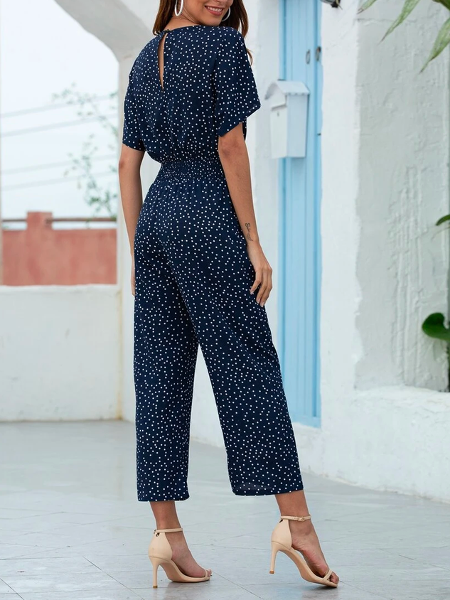 ChicmyVacation Loose Polka Dots Buttoned Jumpsuit