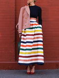 Chicmy-High Waisted Contrast Color Striped Skirts Bottoms