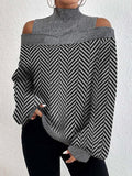ChicmyHalf Turtleneck Striped Knitted Casual Sweatshirt
