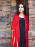 Chicmy-Soft Red Ramie Cotton Linen Cover-up Cardigan