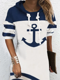 Chicmy JFN Boat Anchor Printed Casual Long Sleeve Hooded Dress