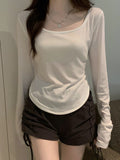 Chicmy-Solid Color Long Sleeves Skinny Square-Neck T-Shirts Tops