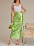 Chicmy-Solid Color Split-Joint High Waisted H-line Skirts
