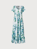 Chicmy JFN V Neck Floral Vacation Beach Maxi Prom Dress