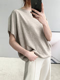 Chicmy-Solid Color Half Sleeves Loose Off-The-Shoulder Sweater Tops Pullovers Knitwear