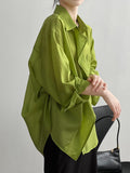 Chicmy-Solid Color Irregular clipping Long Sleeves Lapel Blouses&shirts Tops