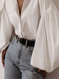 Chicmy-Long Sleeves Loose Buttoned Solid Color Lapel Collar Blouses&Shirts Tops