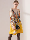 Chicmy-Original Loose Cartoon Printed Round-Neck Long Sleeves Sweater Dress