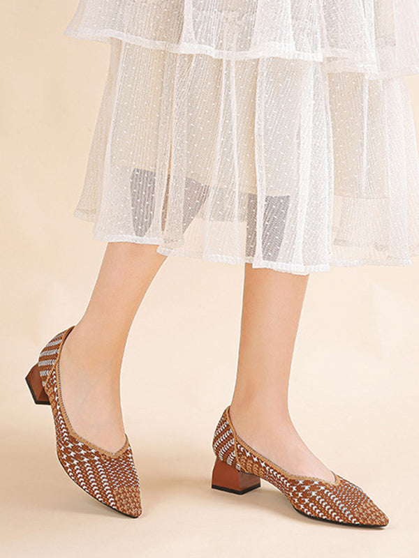 Chicmy-Houndstooth Pointed-Toe Shoes Pumps