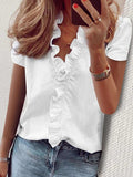 Chicmy-Casual Short Sleeves Solid Color V-Neck Blouses