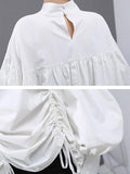 Chicmy-Drawstring Cropped Loose Stand Collar Shirt