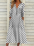 Chicmy- V-Neck Polka Dot Printed Long Sleeve Midi Dress