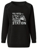 ChicmyVintage Text Letters Loose Sweatshirt
