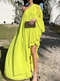 Chicmy-Irregularity Loose Pleated Solid Color One-Shoulder Maxi Dresses