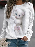 ChicmyCrew Neck Regular Fit Cat Casual Sweatshirt