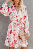 CHICMY-Women's Spring and Summer Outfits, Casual and Fashionable O  Neck Floral  Printed  Long-sleeved  Mini  Dress