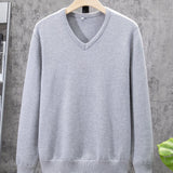 ChicMy-Fall Outfits   All Match Knitted Solid Sweater, Men's Casual Warm Slightly Stretch V Neck Pullover Sweater For Men Fall Winter