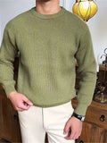 ChicMy-Fall Outfits   Warm Texture Knitted Sweater, Men's Casual Solid Color Slightly Stretch Round Neck Pullover Sweater For Fall Winter