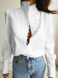 Chicmy-Solid Color Split-Joint Long Sleeves Loose High-Neck Blouses