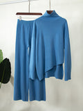 Chicmy-Casual Solid Color Irregularity High-Neck Sweater& Wide Leg Pants Suits