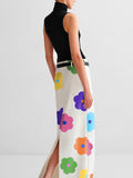 Chicmy-Floral Multi-Colored Printed Split-Back Skirts Bottoms