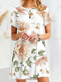 Chicmy- Casual Urban Round Neck Short Sleeve Floral Print Loose Dress