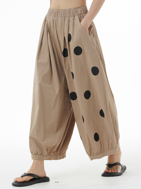 Chicmy-Asymmetric Elasticity Polka-Dot Loose Ninth Pants Pants Cropped Trousers