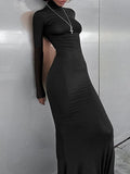 CHICMY-Graduation gift, graduation evening dress Split-Joint Solid Color Long Sleeves Bodycon High Neck Maxi Dresses