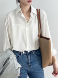 Chicmy-Urban Solid Color Lapel Long Sleeves Blouse