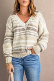 Chicmy-Women's Sweater Multicolored Stripe V-Neck Sweater