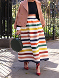 Chicmy-High Waisted Contrast Color Striped Skirts Bottoms