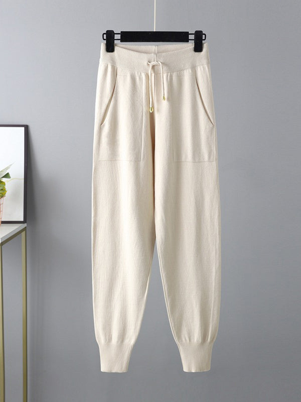 Chicmy-Casual Loose Harem Pants Solid Color V-Neck Sweater Tops Pants Two Pieces Set