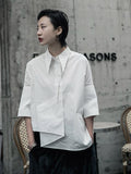 Chicmy-Creamy White Cropped Three-Quarter Sleeve Shirt