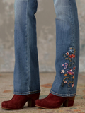 ChicmyRegular Fit Floral Denim Casual Jeans