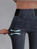 ChicmyJFN Elasticity Waist Stretchy Loose Plain Denim Jeans
