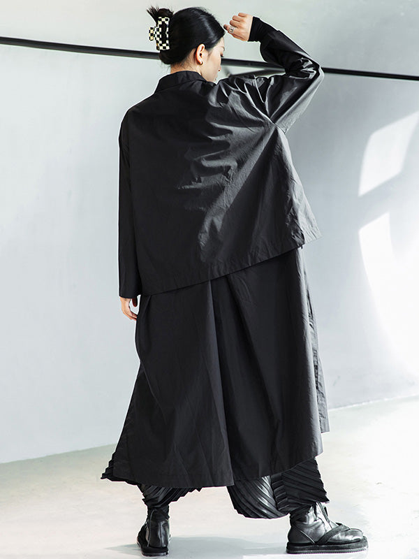 Chicmy-Loose Split-Joint Black False Two Trench Coat