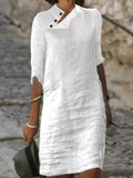 Chicmy Women Plain Button Detail Casual Cotton And Linen Dress