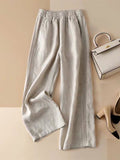 Chicmy-Ruffle Ramie Cotton Elasticity Loose Casual Wide-Leg Pants